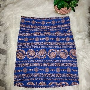 Blue and Orange Aztec Pencil Skirt-S